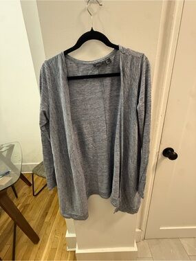 Tahari Heather Gray Linen Open Cardigan